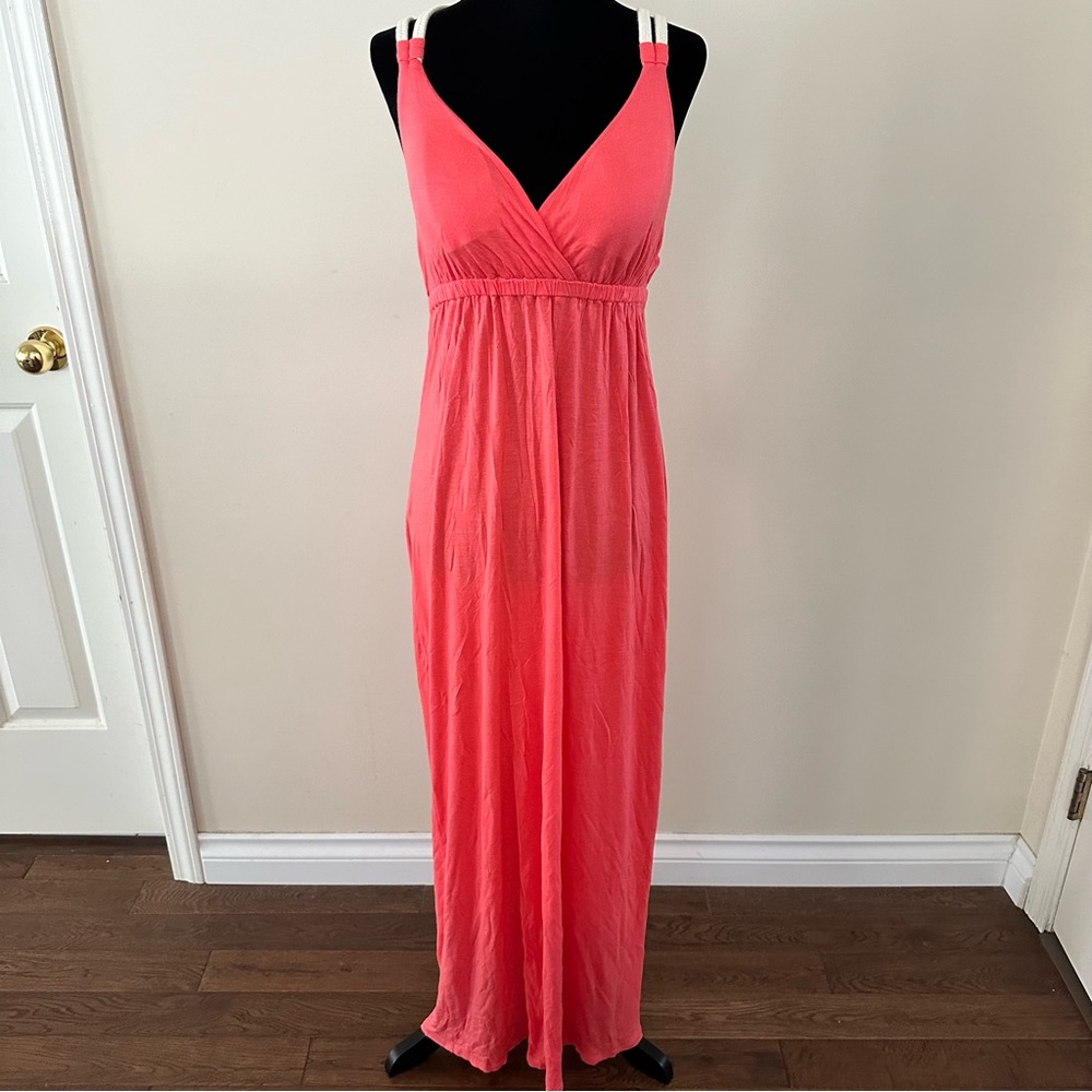 Pink Rose Maxi Dress in Coral, Size Large